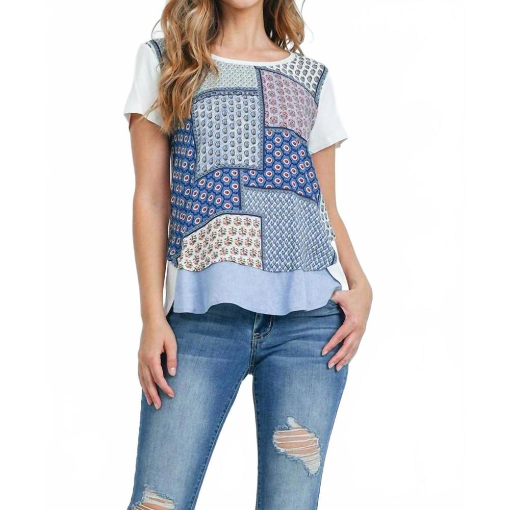 NEW COLLECTIVE RACK patchwork print contrast top in multicolor